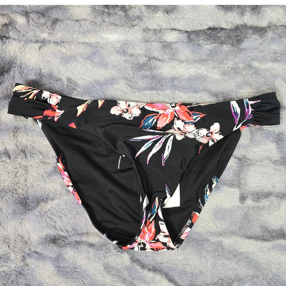 NWT Bar III Womens Tropical Floral Bikini Bottoms Black Pink size MD